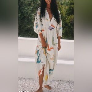 The Carolita Bird Printed Tiered Shirt Dress by Celandine Size XS